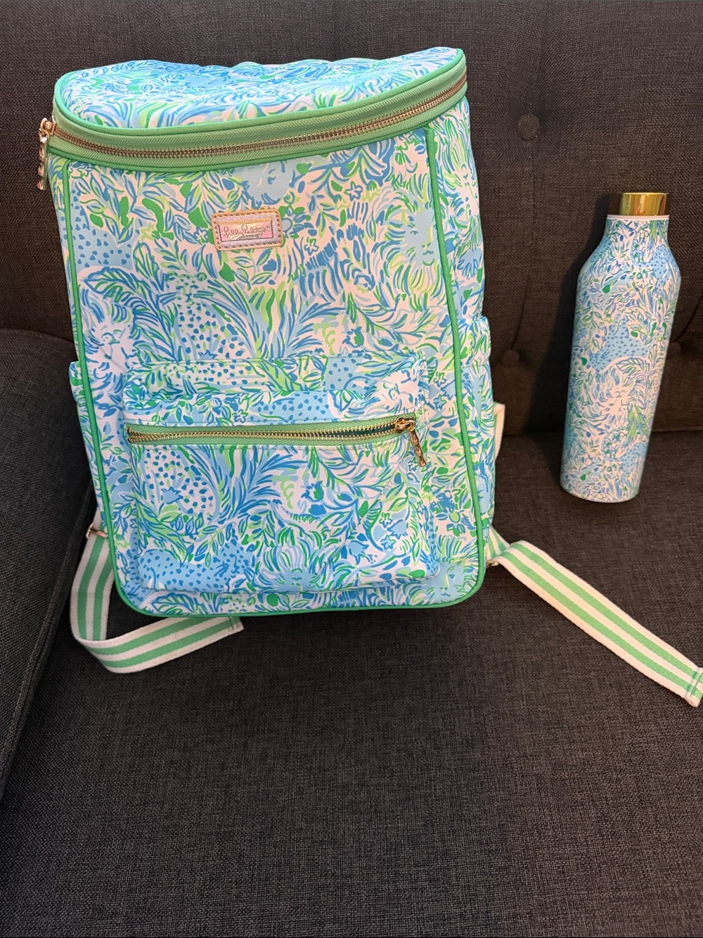 Lilly Pulitzer Dandy Lions Insulated Backpack Cooler and 18oz Bottle